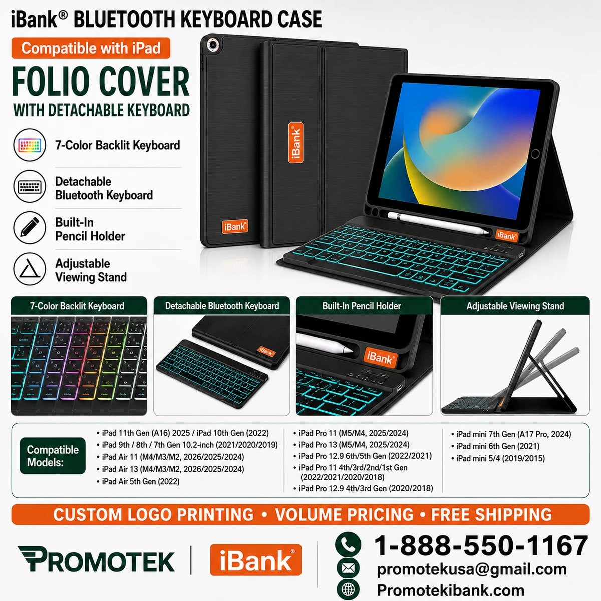 iBank ® Detachable Bluetooth Slim Wireless Keyboard and Soft Back Cover Tablet Case 1
