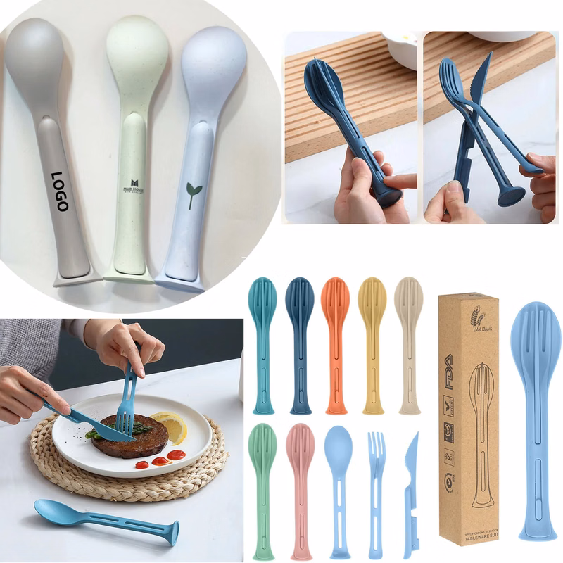 Wheat Straw Three-in-One Portable Cutlery Set