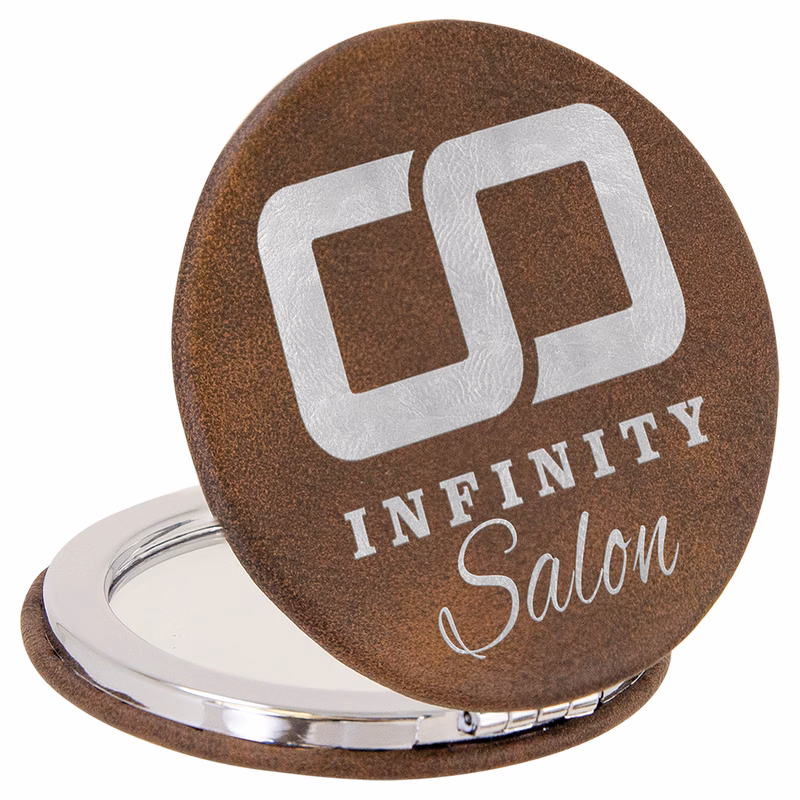2 1/2" Rustic/Silver Leatherette Compact Mirror