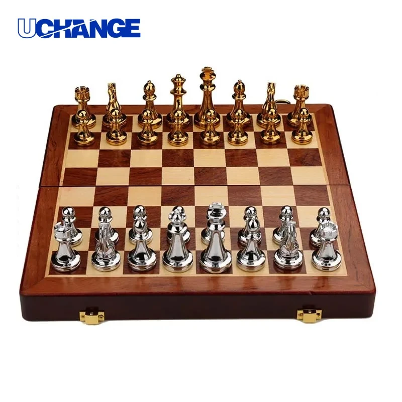 Folding Retro Metal Chess Set Portable Strategy Game for Travel & Gifts 1