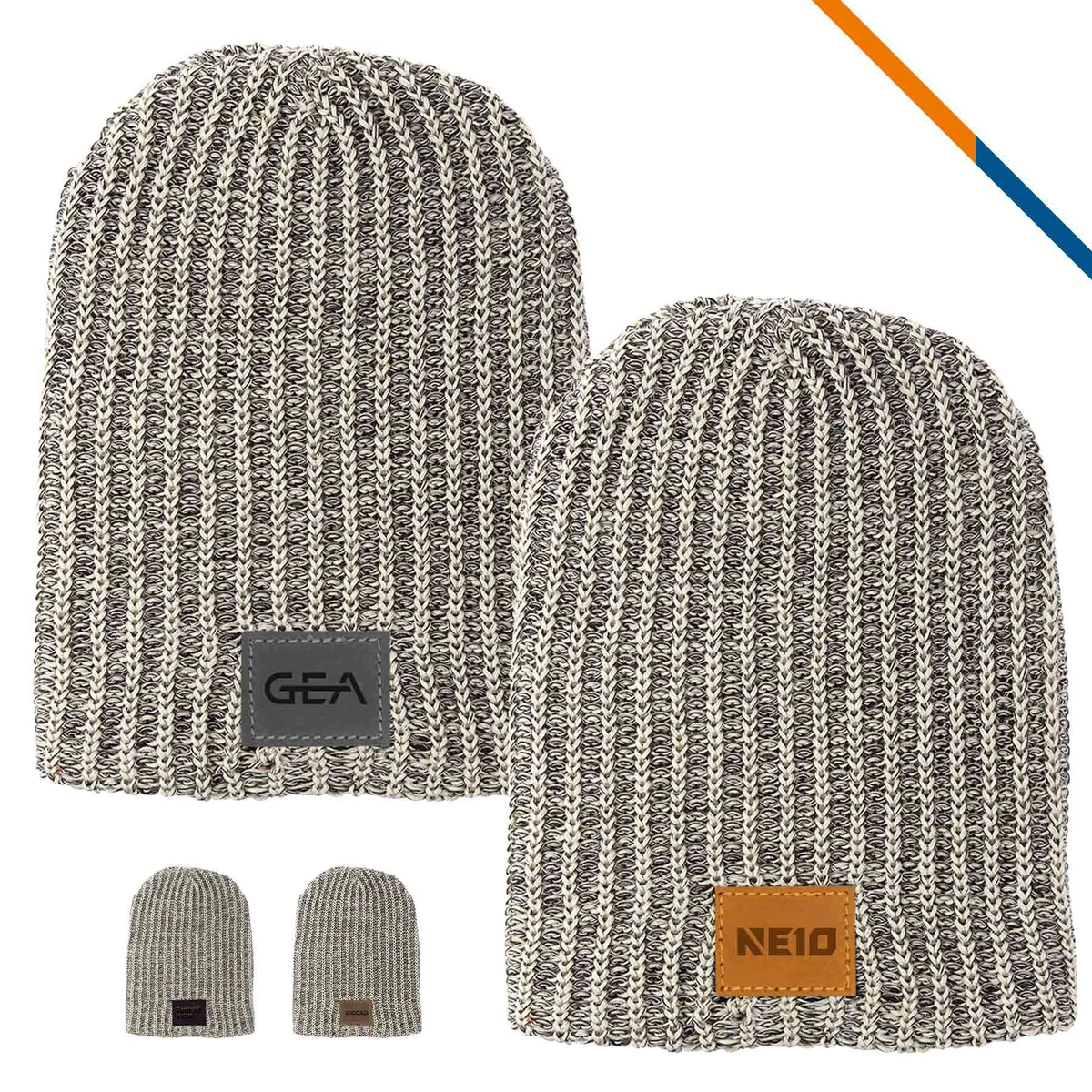 KnitPuff Leather Patch Knit Beanie 1
