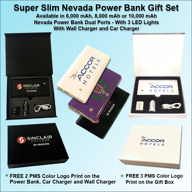 Super Slim Nevada Rubberized Finish Power Bank Gift Set 8000 mAh