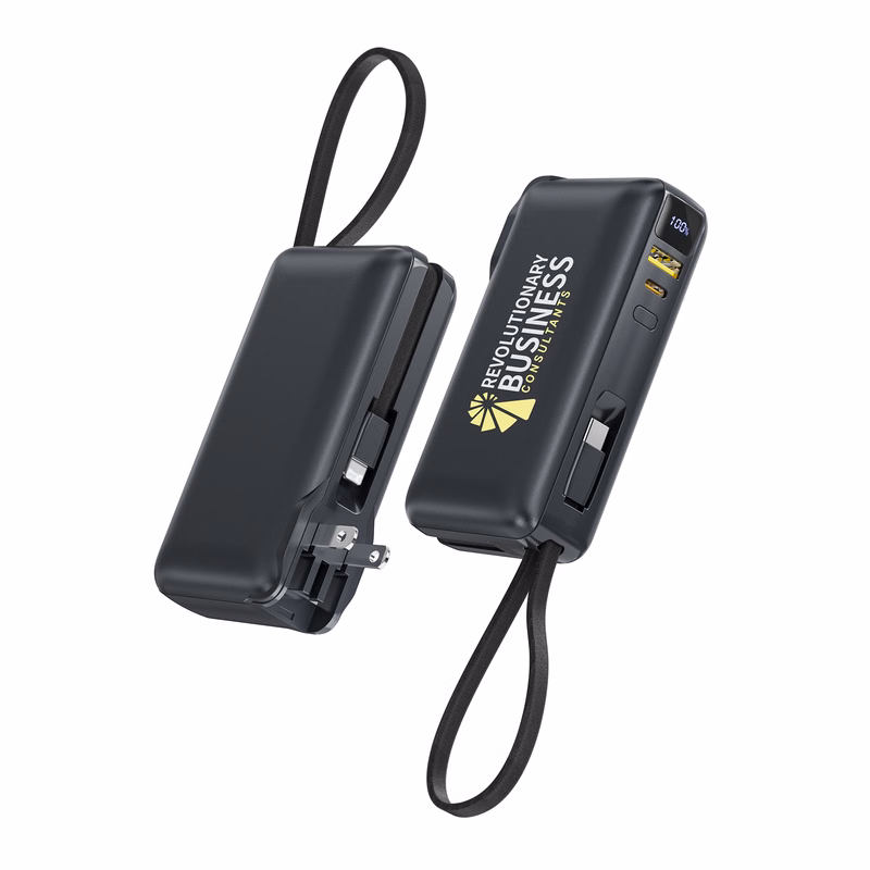 10000mAh 20W PD Power Bank With AC Plug & Built-In Dual Cables