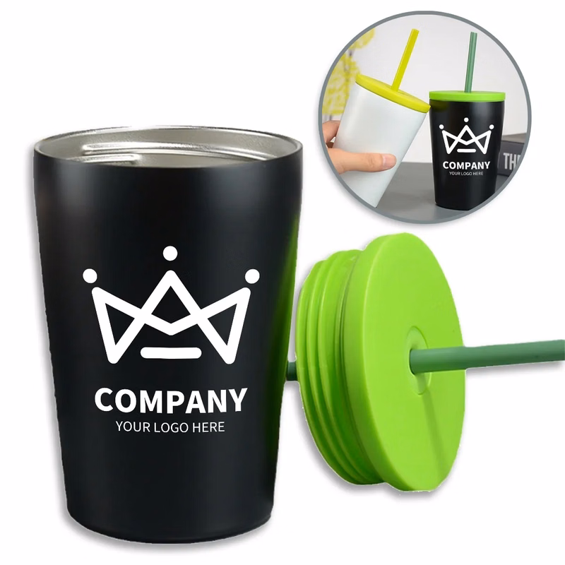 12 oz Stainless Steel Coffee Mug with  Lid and Straw