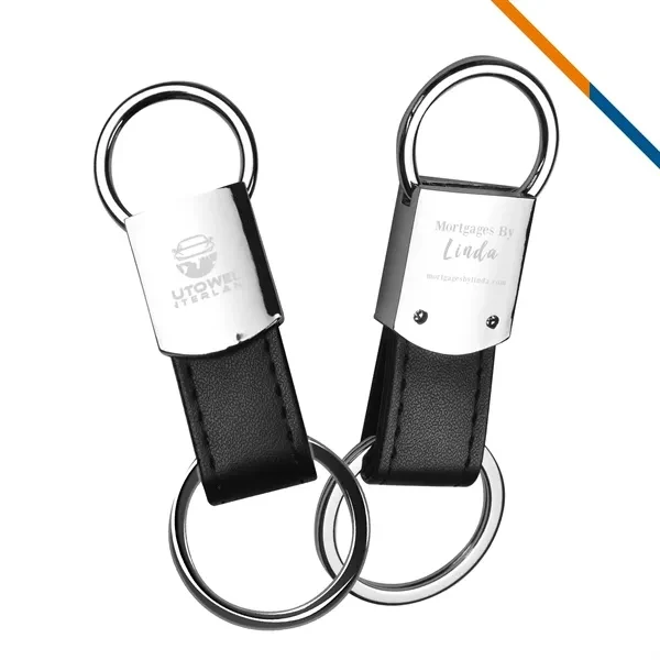 Custom Metal Key Tag with Leatherette Strap & Split Ring — Trade Show Essential 1