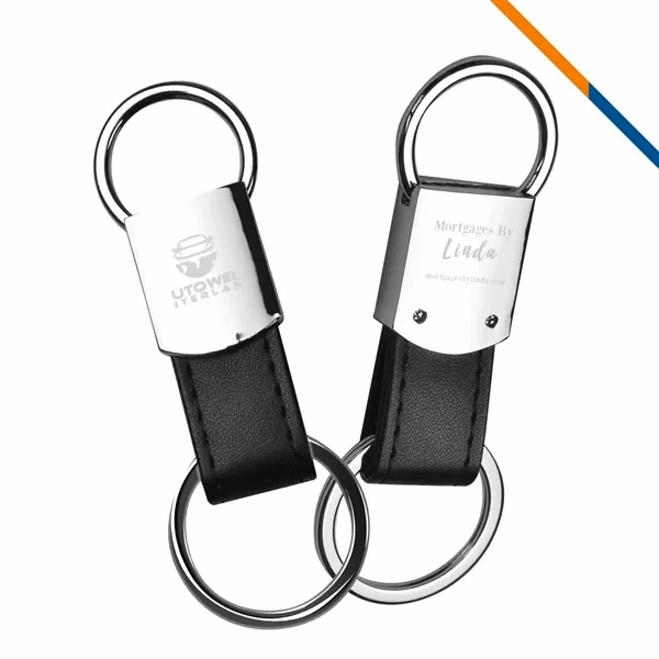 Custom Metal Key Tag with Leatherette Strap & Split Ring — Trade Show Essential