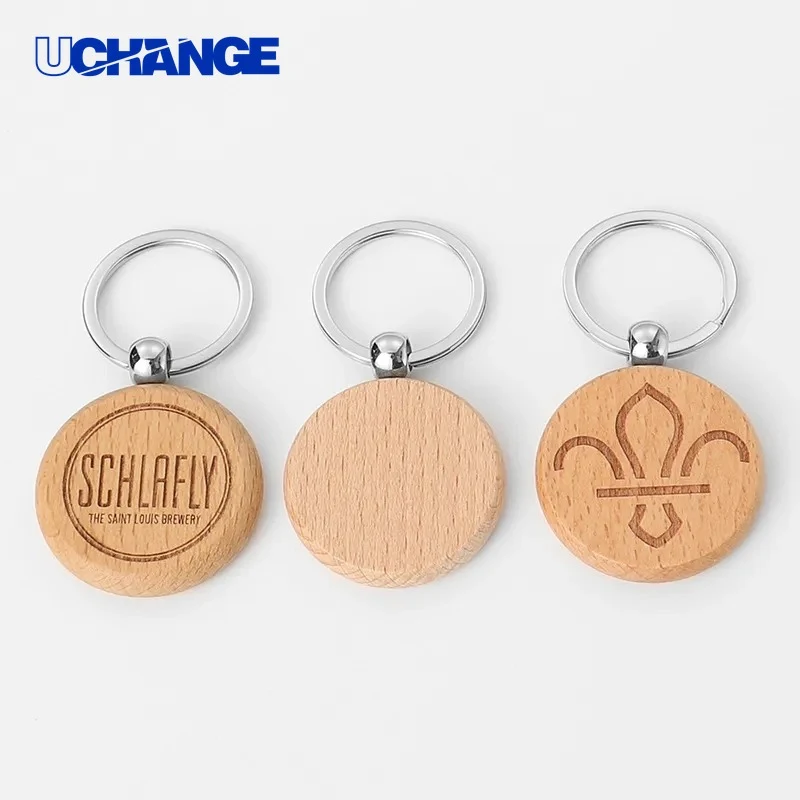 Circular Beech Wood Laser Engraved Keychain for Branding 1