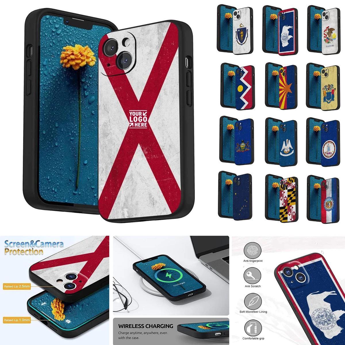 Men Women Alabama State Flag Cool Fashion Pattern Design iPhone 13 Silicone Case Phone Protecor 1