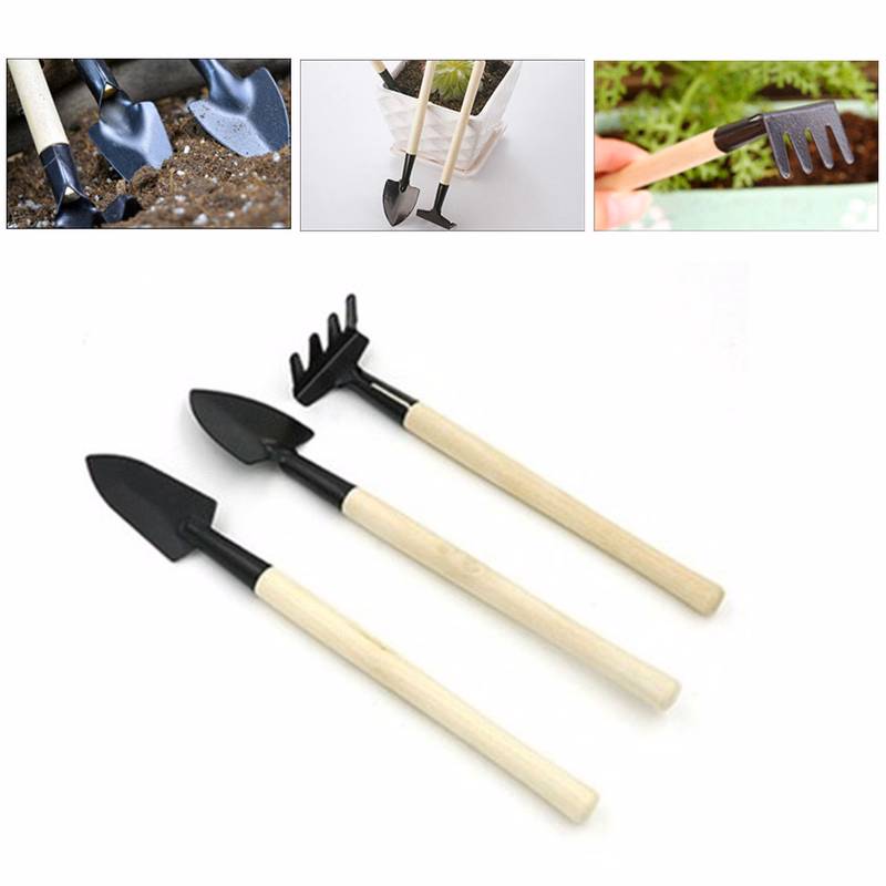 Mini Three-pieces Set Of Wooden Garden Tools