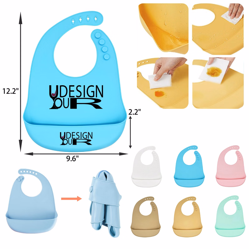 MOQ 50 PCS Safe Adjustable Silicone Toddler Feeding Bib