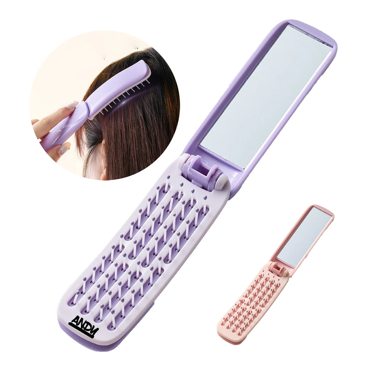 Portable Travel Selfcleaning Mirror Mini Detangle Hair Brush 1
