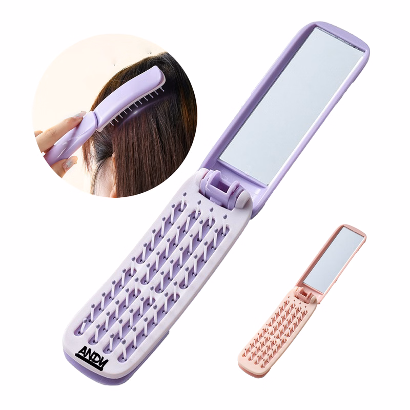 Portable Travel Selfcleaning Mirror Mini Detangle Hair Brush