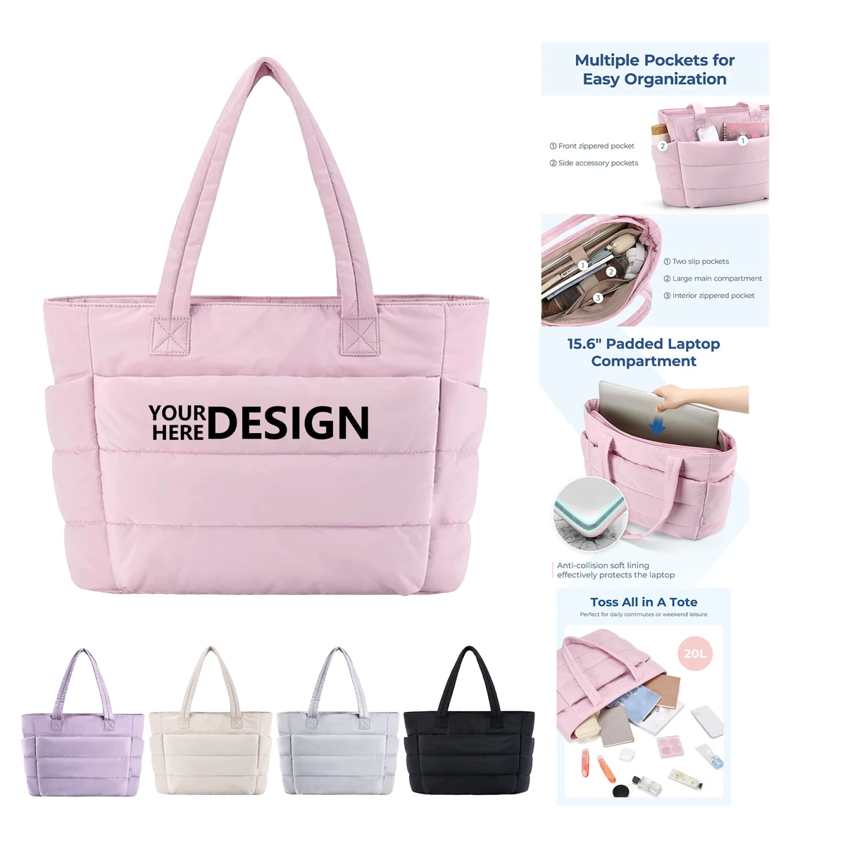 Lightweight Polyester Tote Bag, custom tote bag with logo imprint 1