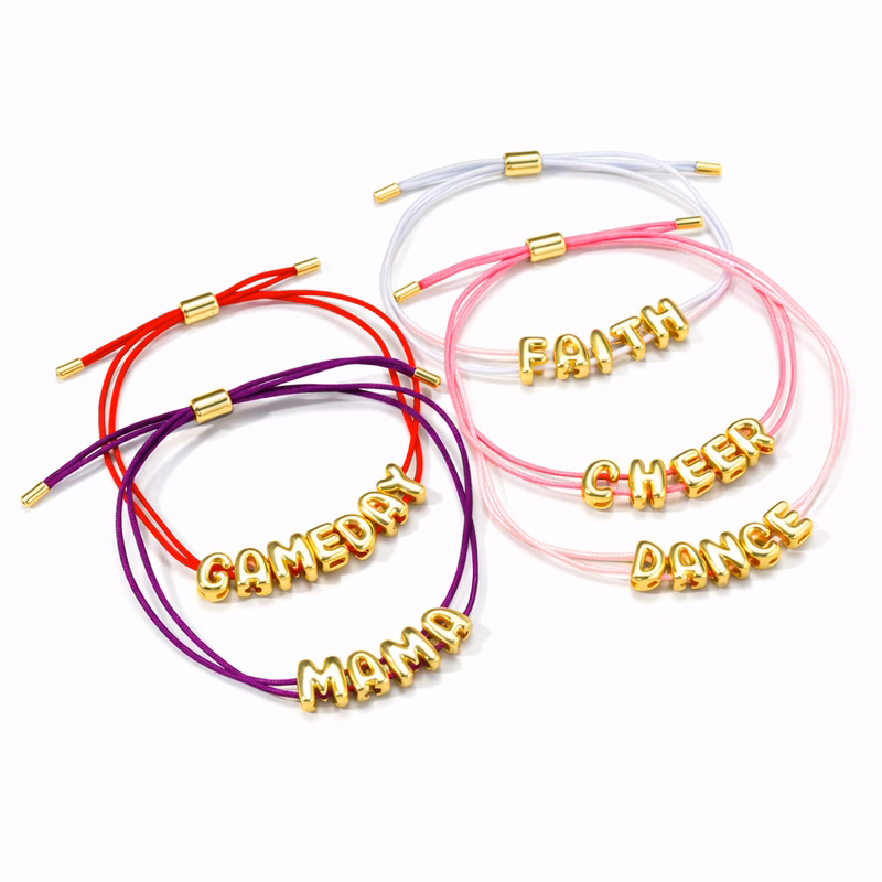 Adjustable Cord Letter Bead Bracelet