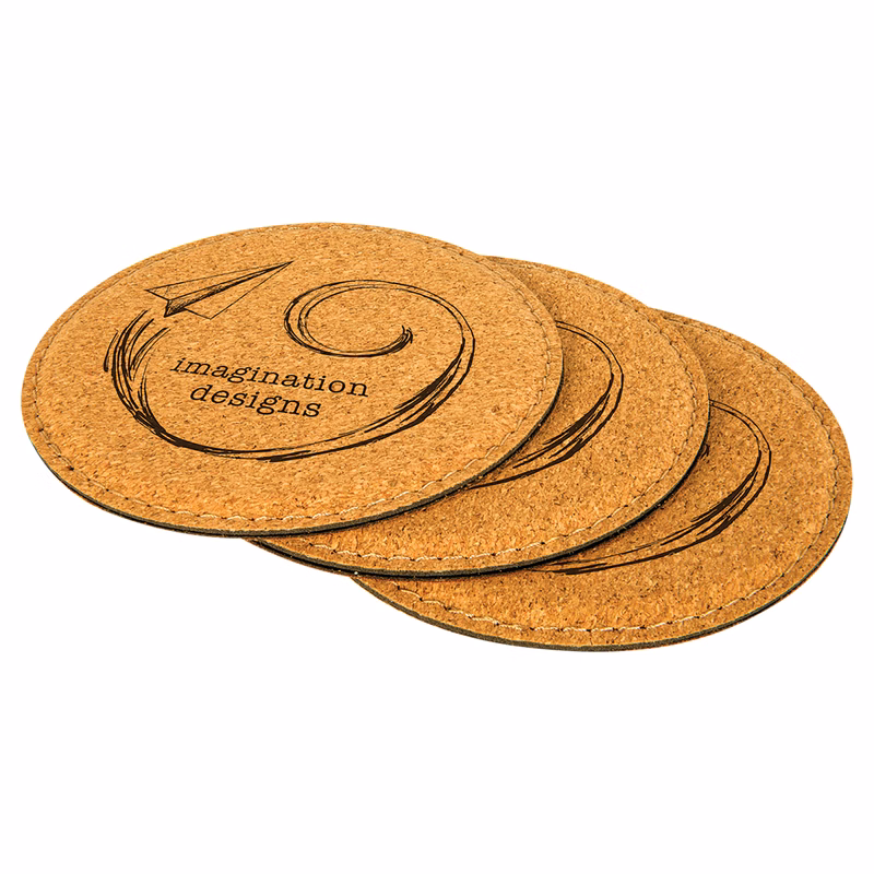 4" Round Cork Coaster with Stitching