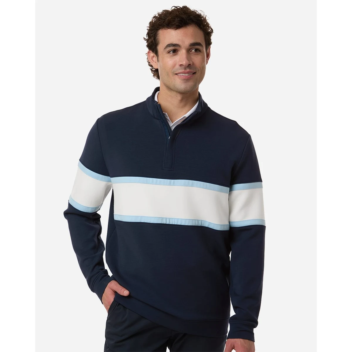 Men's Owen Quarter-Zip Colorblock Pullover - SWOQ500, custom hoodie or sweatshirt with logo imprint 1