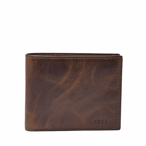 Fossil Derrick Leather RFID Bifold with Flip ID Wallet - Dark Brown