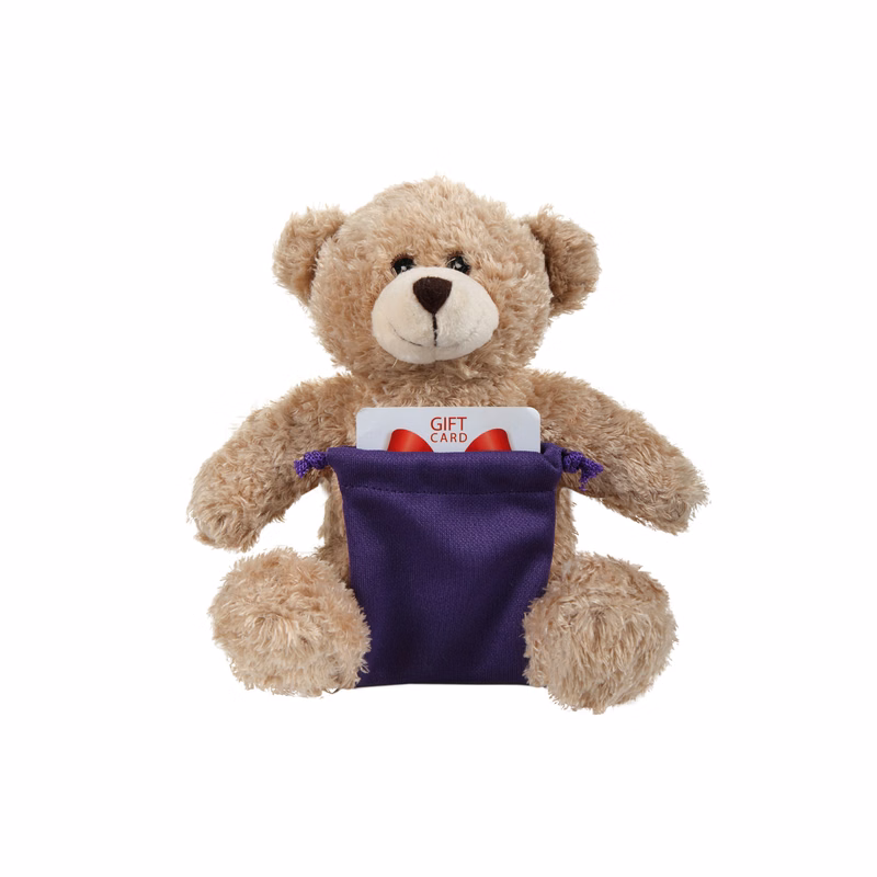 soft plush Tan Bear with gift card sack
