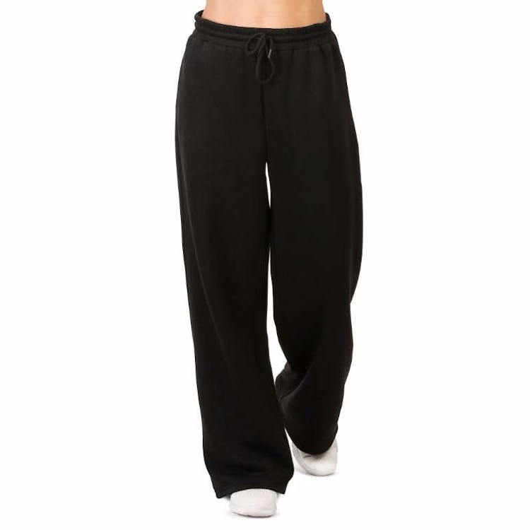 Ladies Fleece Wide-Leg Sweatpants - Small Black