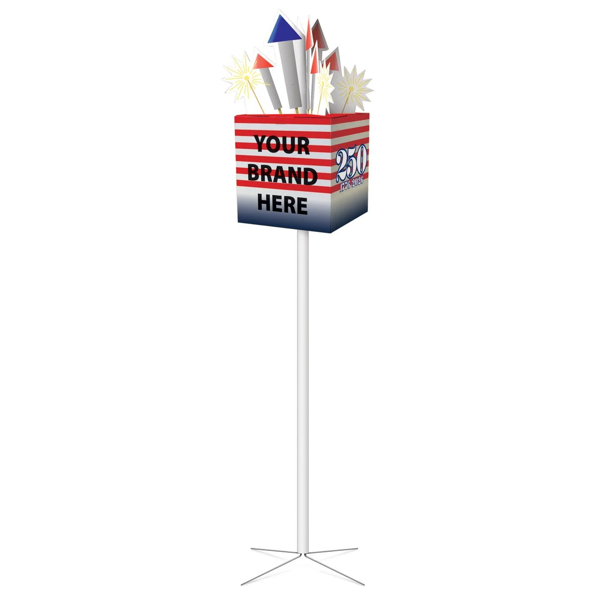 72" h x 28" w 250th Birthday BOX with FIREWORKS Pole Display 1