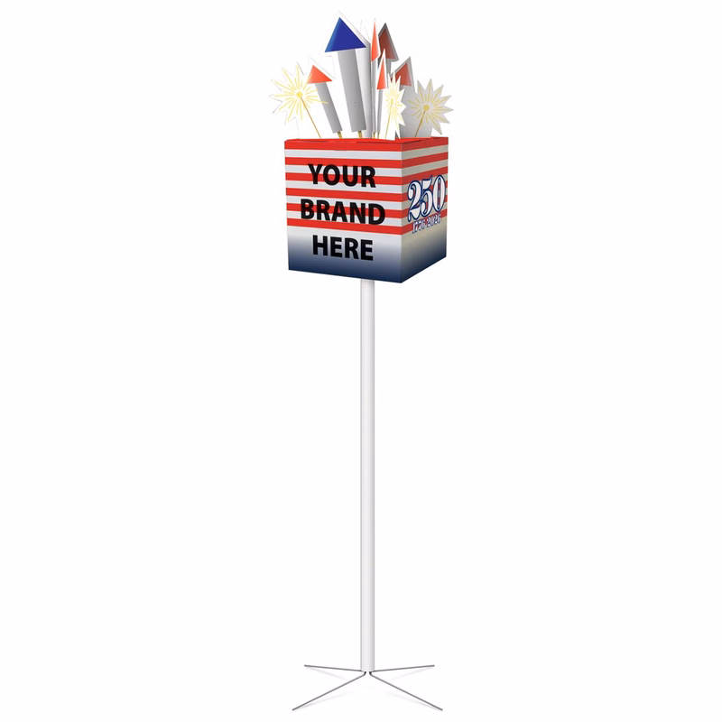 72" h x 28" w 250th Birthday BOX with FIREWORKS Pole Display