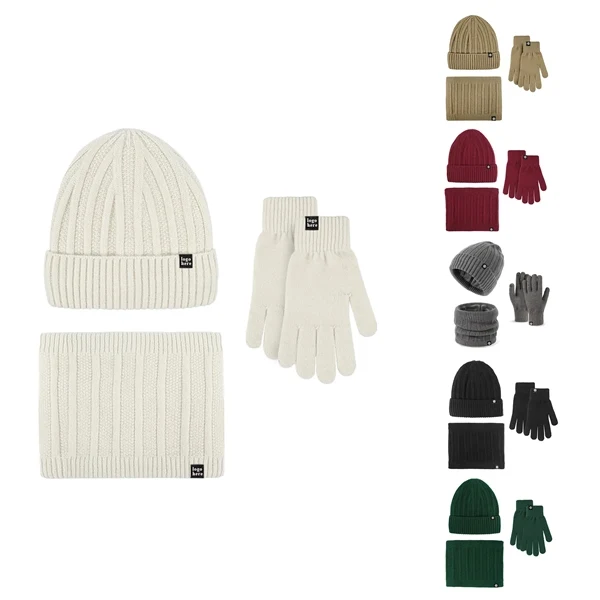 Warm Knitted Hat Scarf Gloves Three-Piece Set 1