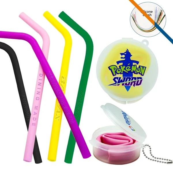 Custom Silicone Straws Mixed Colors — Ball Chain Case Portable Eco Drinkware 1
