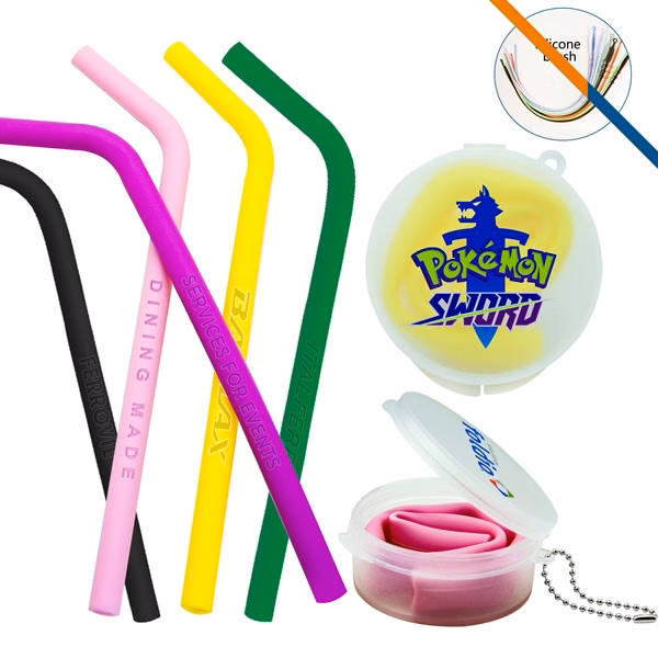 Custom Silicone Straws Mixed Colors — Ball Chain Case Portable Eco Drinkware