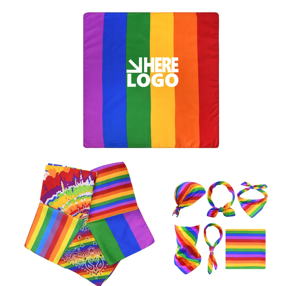 MOQ 100 Square Scarf Pride Day Rainbow Bandana 21" 1