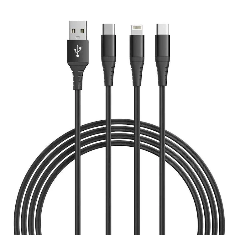 3-in-1 MiFi Lightning & 2x USB-C Cables - 6' Black 1