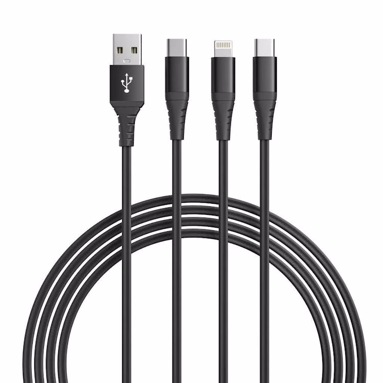 3-in-1 MiFi Lightning & 2x USB-C Cables - 6' Black
