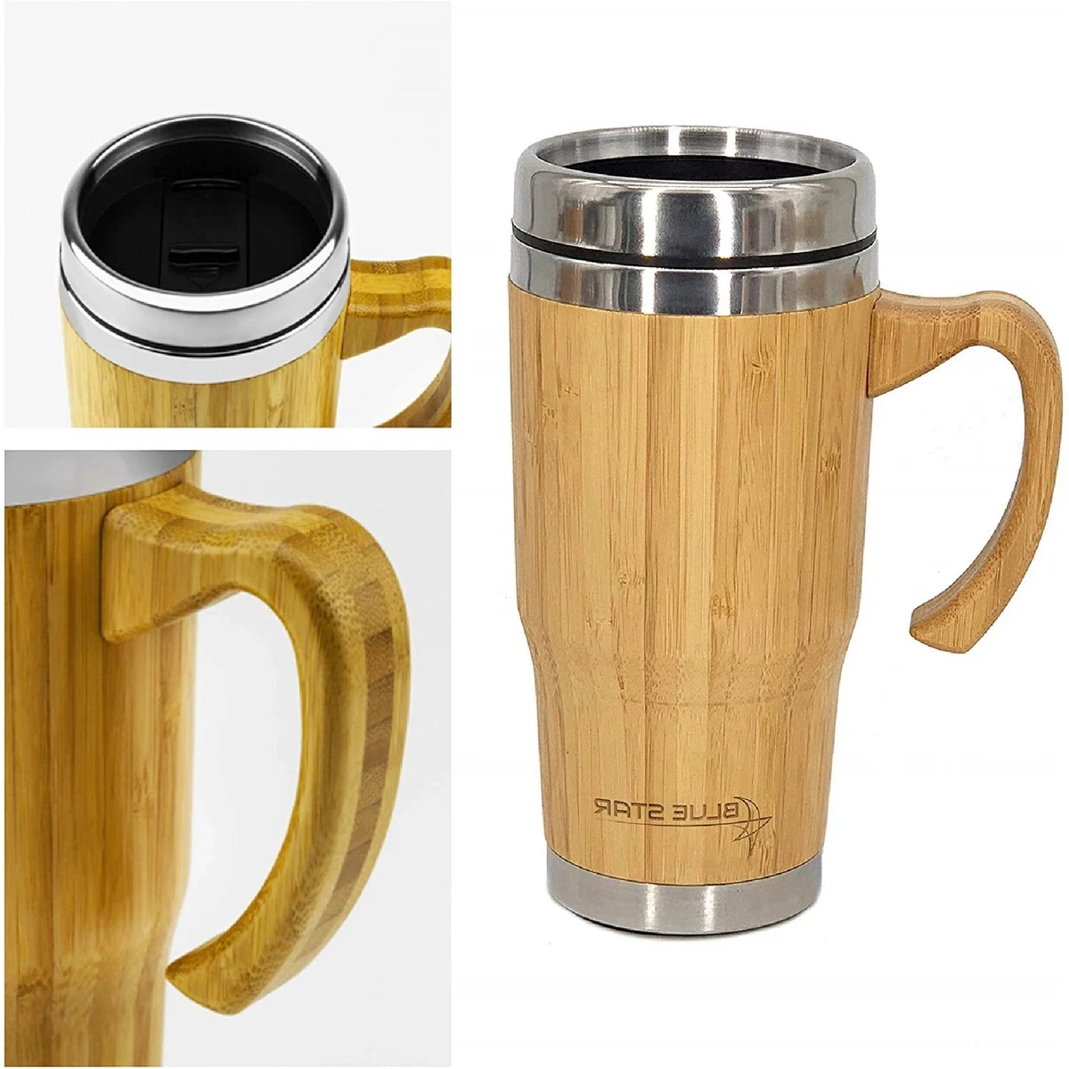 15 OZ Stainless Steel Bamboo Tumbler with Handle 1