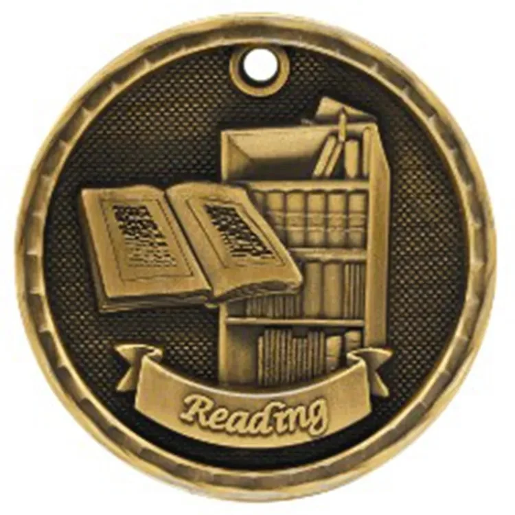 2" Antique Finish 3D Reading Medal 1