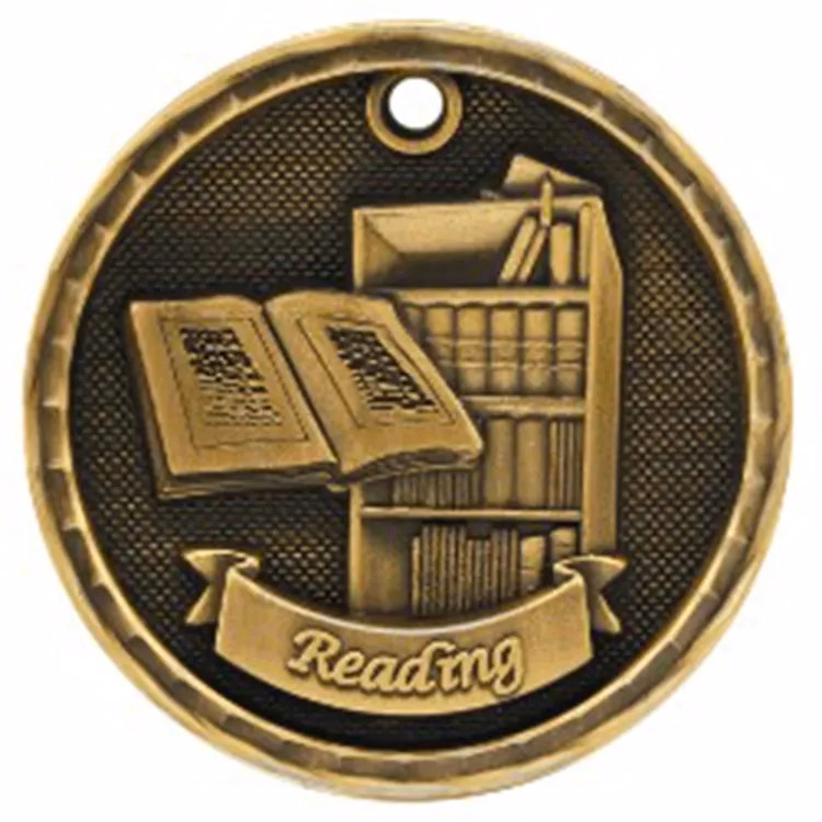 2" Antique Finish 3D Reading Medal