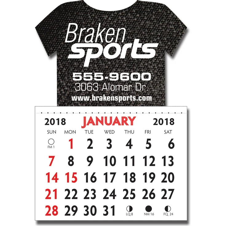 Designer Shaped Kwik-Stik 6 Mill Smooth Vinyl Calendar w/ T-Shirt Top 1