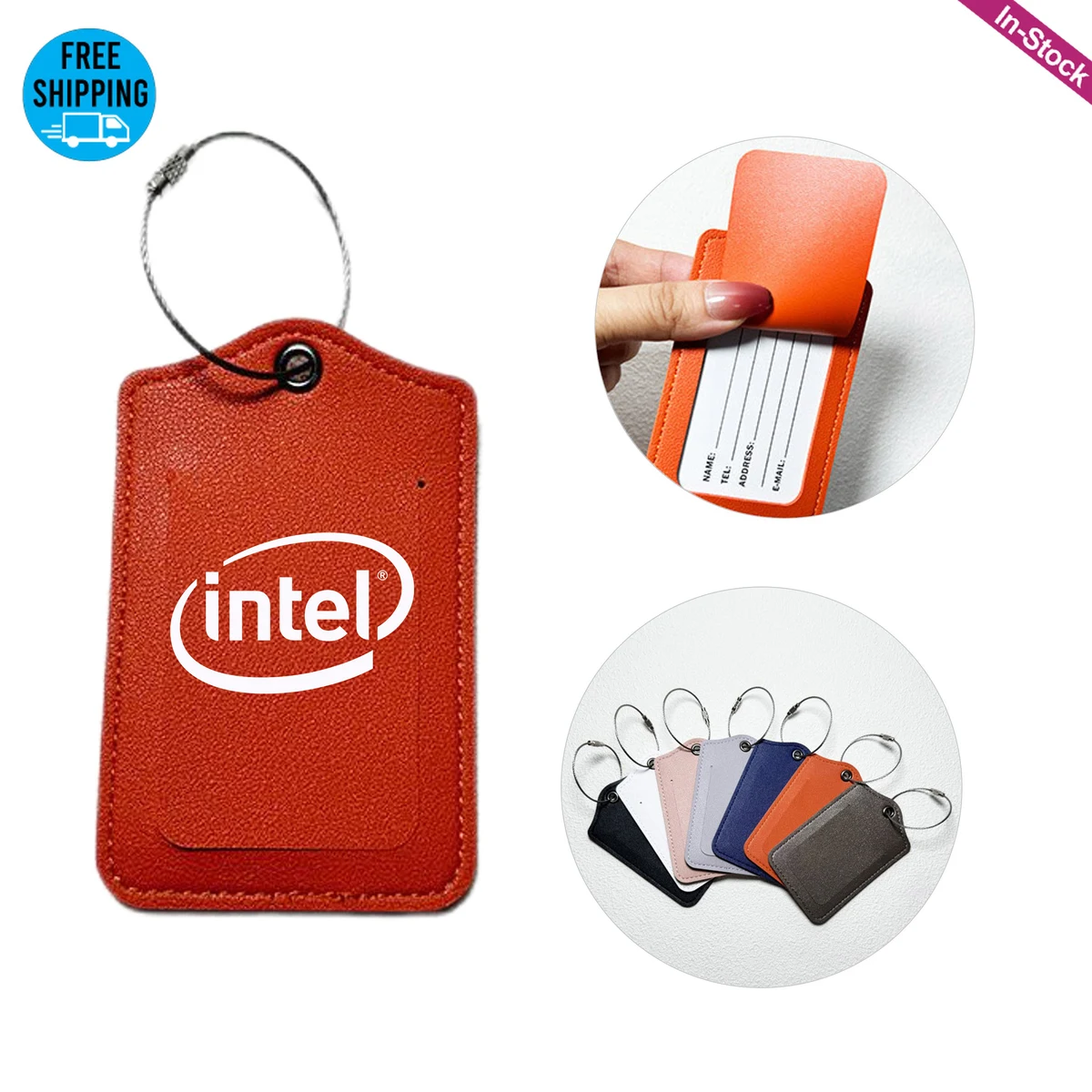 Premium PU Leather Luggage Tags with Stainless Steel Loop 1