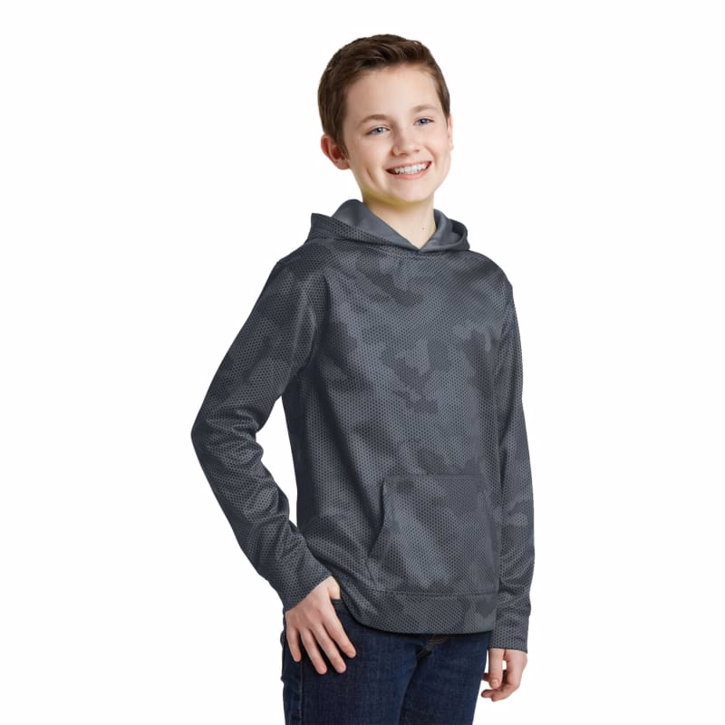 Sport-Tek Youth Sport-Wick CamoHex Fleece Hooded Pullover.