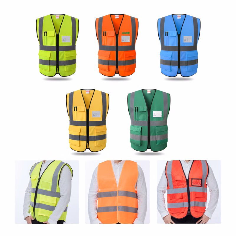 MOQ 50 Reflective Vest Custom Text Traffic Cycling Safety Vest Multi-Pocket