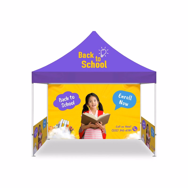 10 Ft Canopy Tent with Single-Sided Half Back Wall With Rail