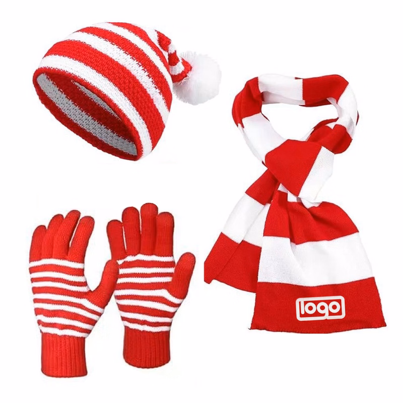 Christmas Knit Hat Scarf Gloves Set