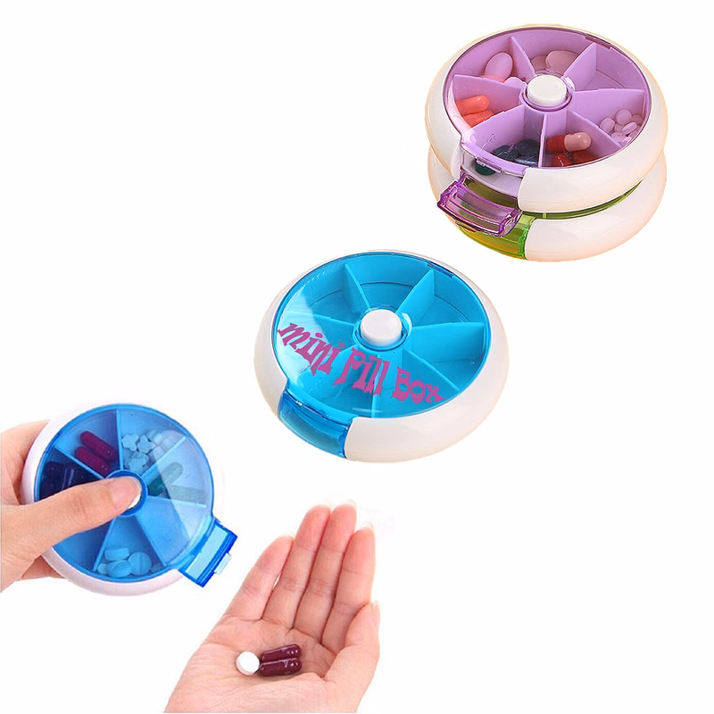 Convenient 7-grid Round Rotating Plastic Mini Pill Box