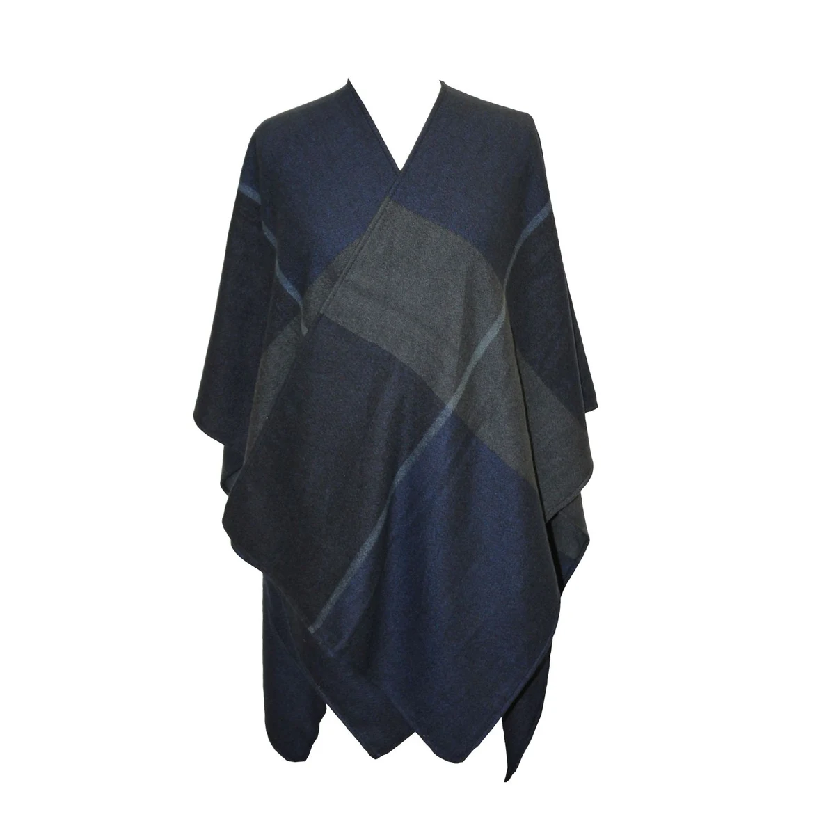 Navy and Dark Gray Plaid Viscose Blend Blanket Wrap 1