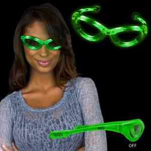 Green Light Up Glow Flashing LED Glasses