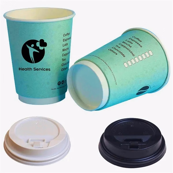 Custom 12 oz Double Wall Paper Cup with Black Lid — Full Color Coffee Promo