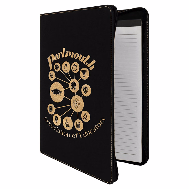 9 1/2" x 12"   Laserable Leatherette w/ Zipper Portfolio with Notepad