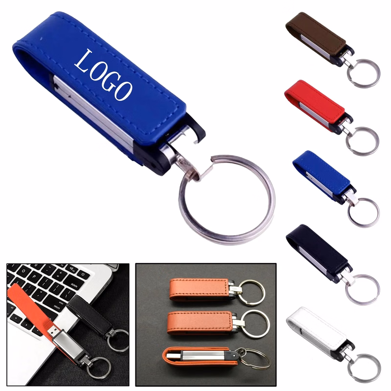 32GB Leather USB Keychain 3.0 Flash Drive High-Speed