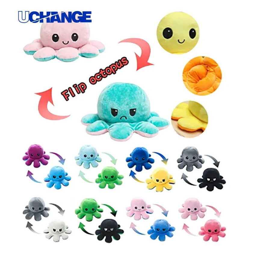 Reversible Octopus Plush Toy Mood Flip Plushie for Gifts & Desk Decor 1