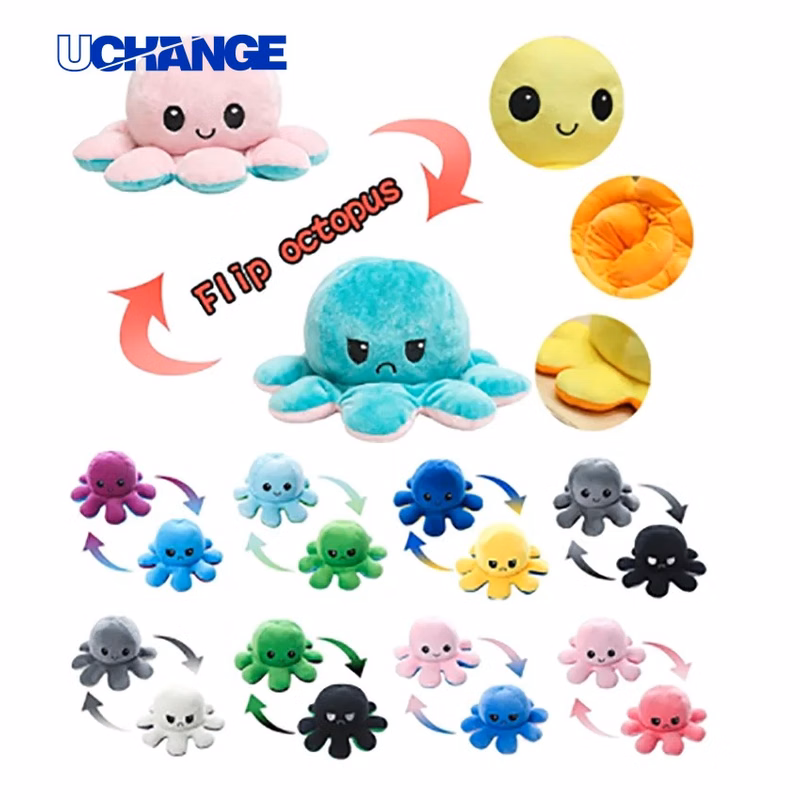 Reversible Octopus Plush Toy Mood Flip Plushie for Gifts & Desk Decor