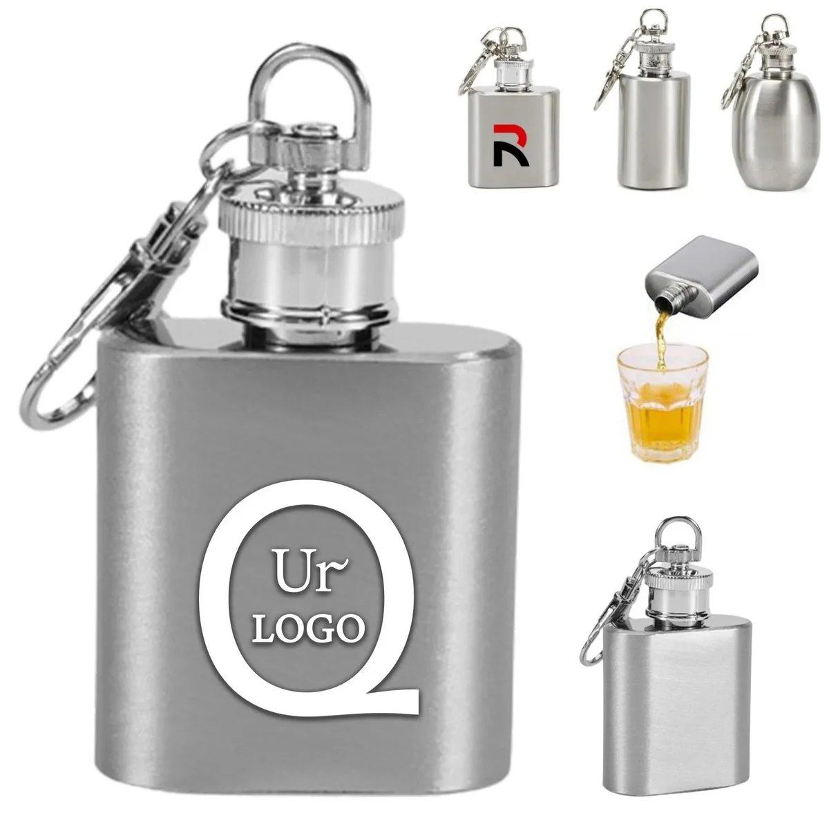 Mini Stainless Steel Hip Flask with Keychain 1 OZ 1