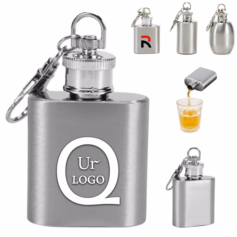 Mini Stainless Steel Hip Flask with Keychain 1 OZ